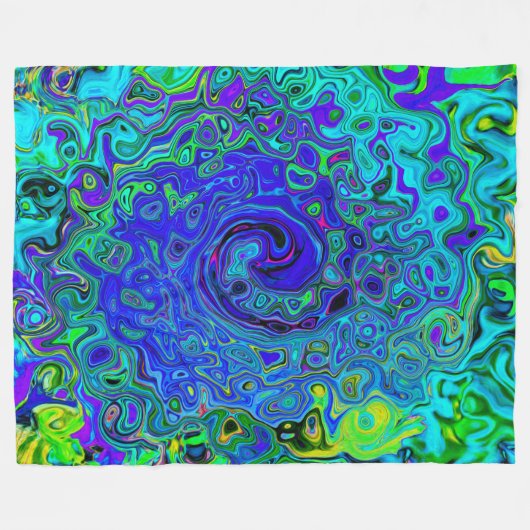 Trippy Violet Blue Abstrakt Retro Liquid Swirl Fleecedecke (Vorderseite (Horizontal))