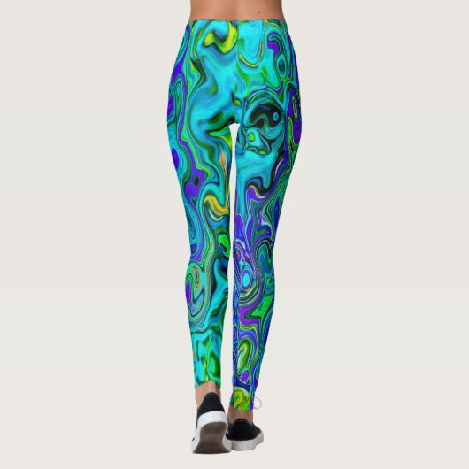 Trippy Violet Blue Abstrakt Retro Liquid Swirl Leggings (Rückseite)