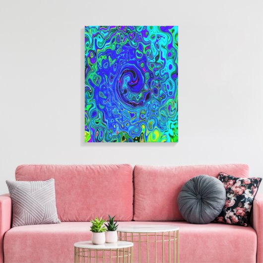 Trippy Violet Blue Abstrakt Retro Liquid Swirl Leinwanddruck (Insitu (Wohnzimmer))