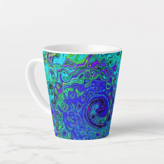 Trippy Violet Blue Abstrakt Retro Liquid Swirl Milchtasse (Linke Ecke)