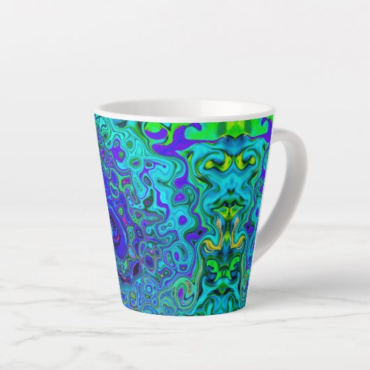 Trippy Violet Blue Abstrakt Retro Liquid Swirl Milchtasse (Rechte Ecke)