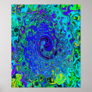 Trippy Violet Blue Abstrakt Retro Liquid Swirl Poster