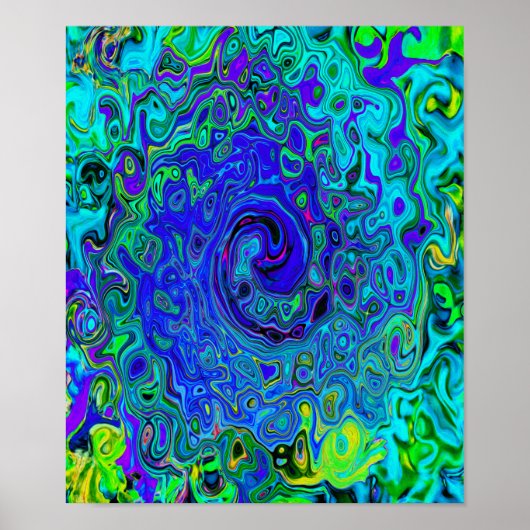 Trippy Violet Blue Abstrakt Retro Liquid Swirl Poster (Vorne)