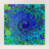 Trippy Violet Blue Abstrakt Retro Liquid Swirl Puzzle (Horizontal)