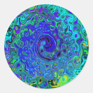 Trippy Violet Blue Abstrakt Retro Liquid Swirl Runder Aufkleber