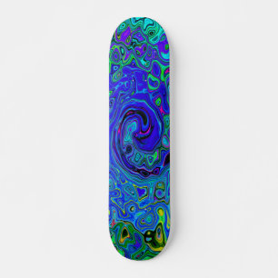 Trippy Violet Blue Abstrakt Retro Liquid Swirl Skateboard