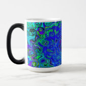 Trippy Violet Blue Abstrakt Retro Liquid Swirl Verwandlungstasse (Links)