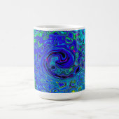 Trippy Violet Blue Abstrakt Retro Liquid Swirl Verwandlungstasse (Zentrum)