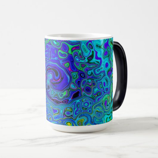 Trippy Violet Blue Abstrakt Retro Liquid Swirl Verwandlungstasse (VorderseiteRechts)