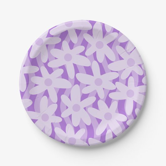 Trippy Wavy Blume Lila Blumenmuster Pappteller (Vorderseite)