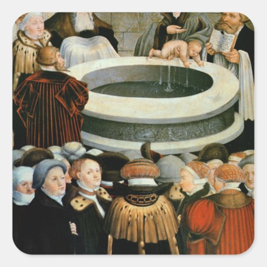 Triptych, links Panel, Philipp Melanchthon Quadratischer Aufkleber (Vorderseite)