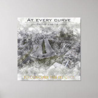 Triptych of a cyclist going up a port with curve leinwanddruck