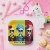 Triptych von Dia de Muertos Calavera Catrina Pappteller (Party)