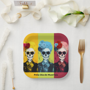 Triptych von Dia de Muertos Calavera Catrina Pappteller