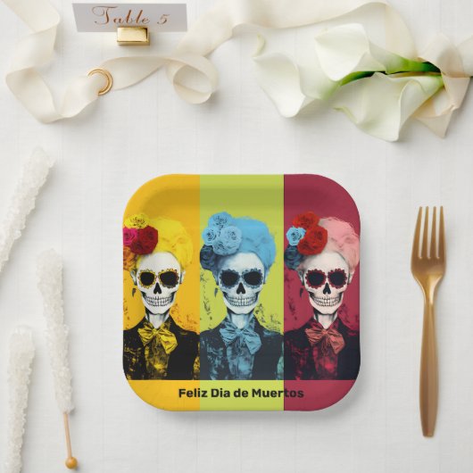 Triptych von Dia de Muertos Calavera Catrina Pappteller (Hochzeit)
