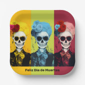 Triptych von Dia de Muertos Calavera Catrina Pappteller (Vorderseite)