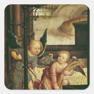 Triptychon der Verehrung des Kindes Quadratischer Aufkleber