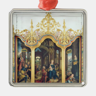 Triptychon der Verehrung des Säuglings Christus Silbernes Ornament