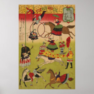 Triptychon-Druck zeigt Zirkus bei Yasukuni Jinja Poster