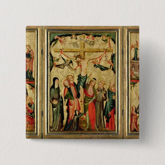 Triptychon, welches die Kreuzigung von Christus Button (Vorderseite)