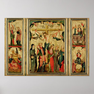 Triptychon, welches die Kreuzigung von Christus Poster