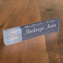 Triquetra Abstrakt | Blue Gold Celtic Trinity Knot Namensplakette