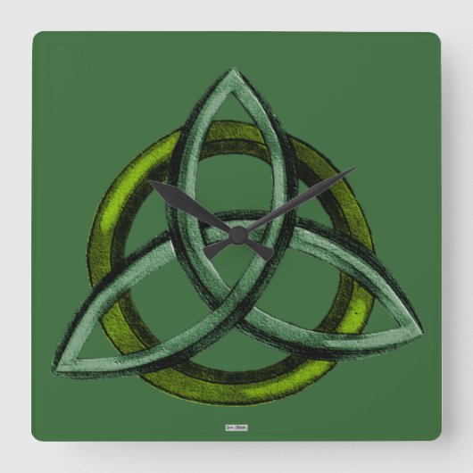 Triquetra (Green) Quadratische Wanduhr (Vorderseite)
