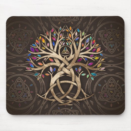 Triquetra Tree of life Farbenfrohe Blätter Mousepad (Vorne)