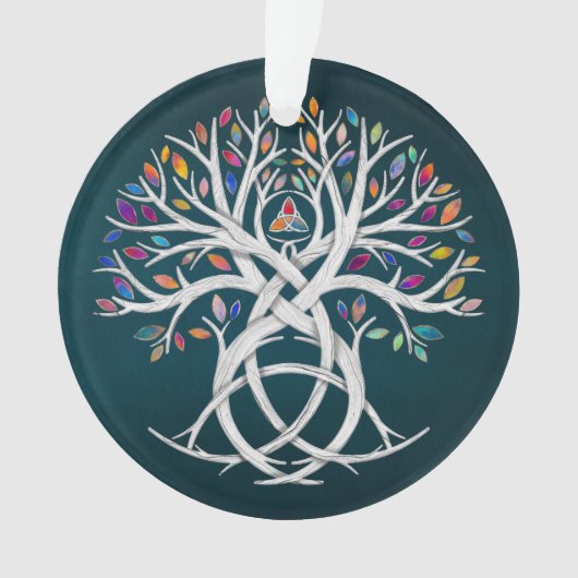 Triquetra Tree of life Farbenfrohe Blätter Ornament (Vorderseite)