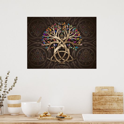 Triquetra Tree of life Farbenfrohe Blätter Poster (Küche)