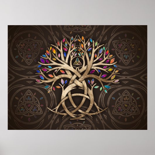 Triquetra Tree of life Farbenfrohe Blätter Poster (Vorne)