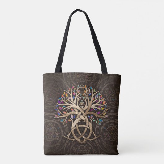 Triquetra Tree of life Farbenfrohe Blätter Tasche (Rückseite)