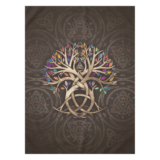 Triquetra Tree of life Farbenfrohe Blätter Tischdecke (Vorderseite)