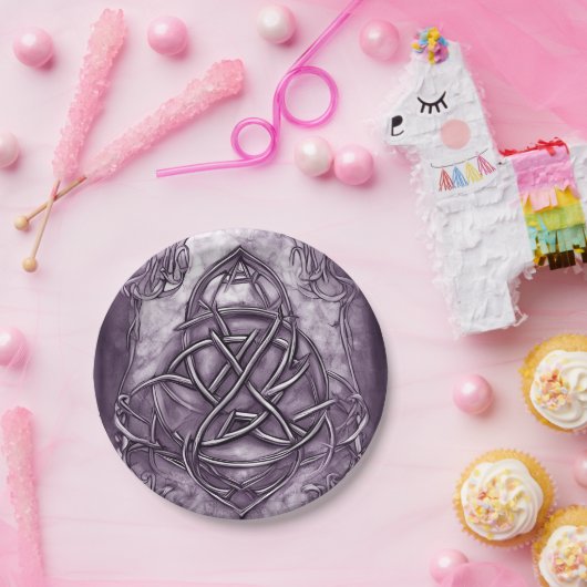 Triquetra Trinity Knot Lavender Lila Imitate Metal Pappteller (Party)