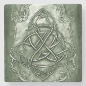 Triquetra Trinity Knot Sage Green Imitats Metallic Steinuntersetzer (Vorderseite)