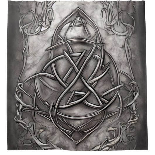 Triquetra Trinity Knot Silvery Pewter Imitate Meta Duschvorhang (Vorderseite)