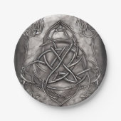 Triquetra Trinity Knot Silvery Pewter Imitate Meta Pappteller (Vorderseite)