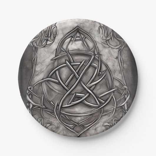 Triquetra Trinity Knot Silvery Pewter Imitate Meta Pappteller (Vorderseite)