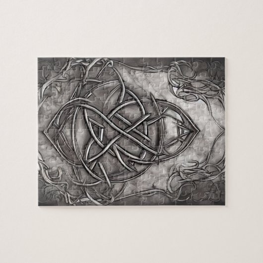 Triquetra Trinity Knot Silvery Pewter Imitate Meta Puzzle (Horizontal)