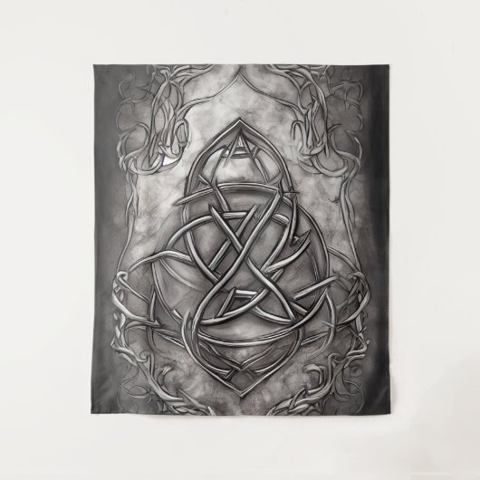 Triquetra Trinity Knot Silvery Pewter Imitate Meta Wandteppich (Vorderseite)