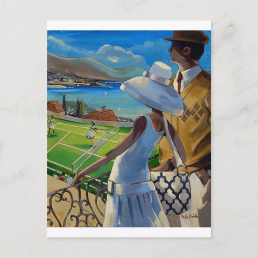 Trish Biddle - Tennis an der Riviera Postkarte (Vorderseite)