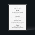 Trisha Black and White Modern Wedding Menükarte<br><div class="desc">Moderne Hochzeitsmenüs mit gepflegtem Design mit Serif- und Script-Schriftart.</div>