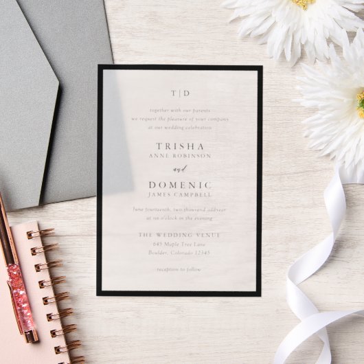 Trisha Black and White Modern Wedding Pergament Einladungen (Hochzeit)