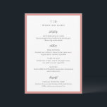 Trisha Coral Pink Moderne Hochzeit Menükarte<br><div class="desc">Moderne Hochzeitsmenüs mit gepflegtem Design mit Serif- und Script-Schriftart.</div>