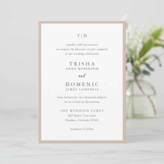 Trisha Earthy Neutral Modern Wedding Einladung (Stehend Vorderseite)