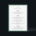 Trisha Emerald Green Modern Wedding Menükarte<br><div class="desc">Moderne Hochzeitsmenüs mit gepflegtem Design mit Serif- und Script-Schriftart.</div>