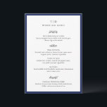 Trisha Navy Blue Modern Wedding Menükarte<br><div class="desc">Moderne Hochzeitsmenüs mit gepflegtem Design mit Serif- und Script-Schriftart.</div>