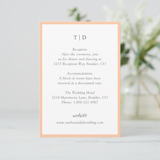 Trisha Peach Modern Wedding Begleitkarte (Stehend Vorderseite)