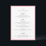 Trisha Pink Moderne Hochzeit Menükarte<br><div class="desc">Moderne Hochzeitsmenüs mit gepflegtem Design mit Serif- und Script-Schriftart.</div>