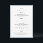 Trisha Powder Blue Modern Wedding Menükarte<br><div class="desc">Moderne Hochzeitsmenüs mit gepflegtem Design mit Serif- und Script-Schriftart.</div>